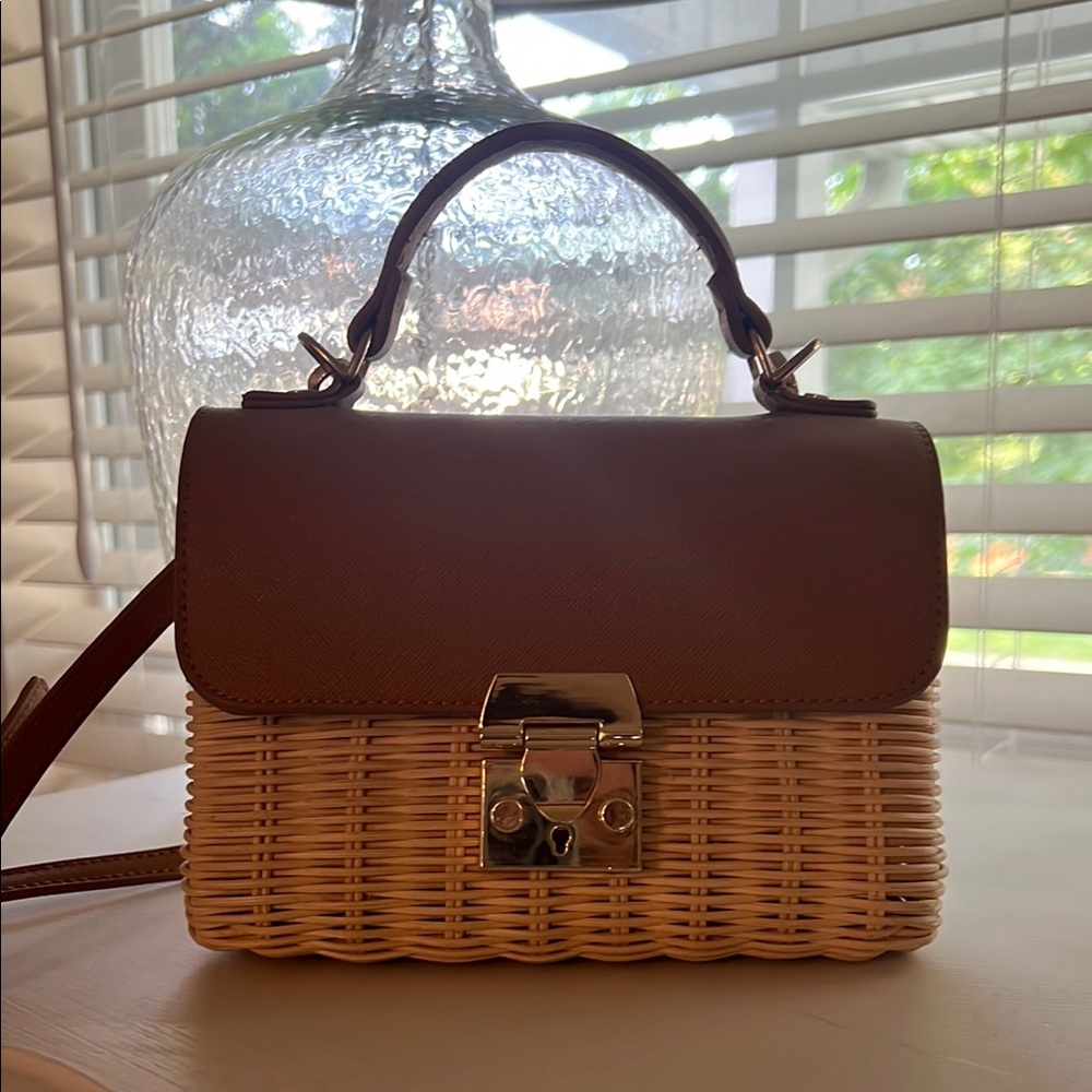 Brown and Tan Woven Handbag